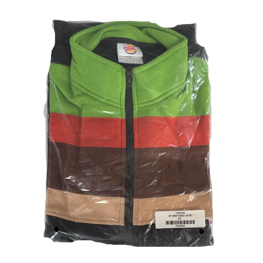 Burger King Employee Vintage Stripe Full Zip Fleece Jacket Coat Large NEW Q222